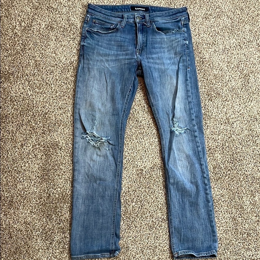🩵Express Blue Slim Jeans with Distressed Details 31x32